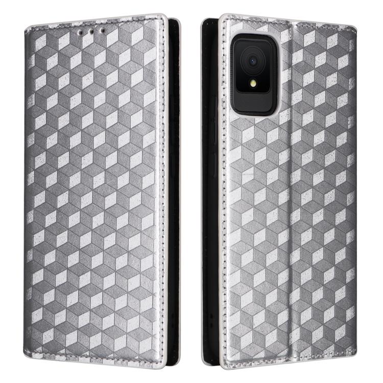 For TCL 502 Cubic Grid Texture Flip Leather Phone Case