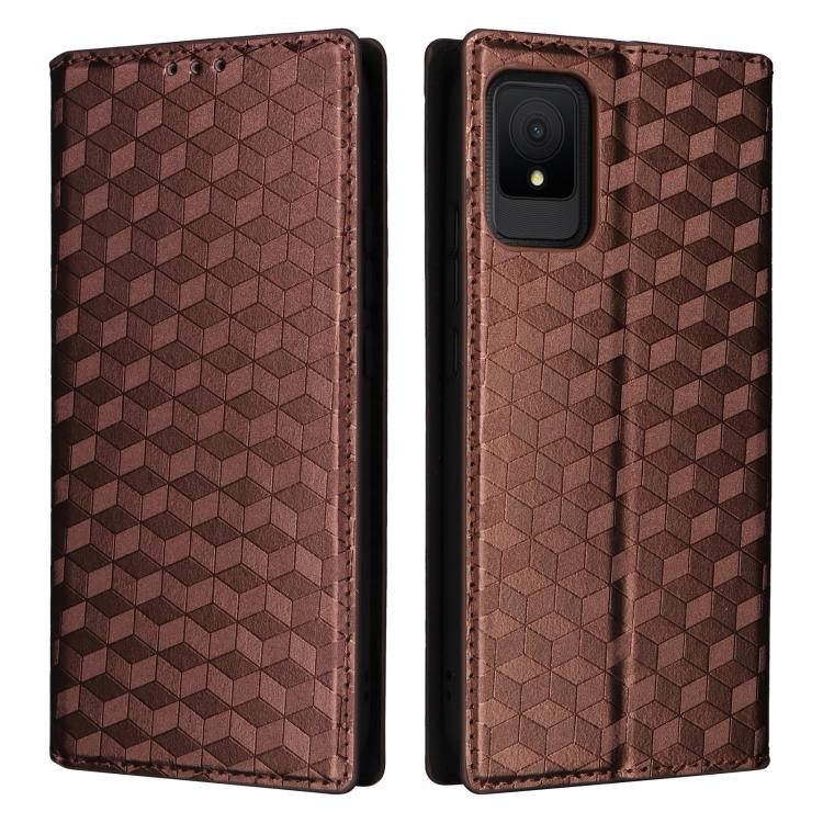 For TCL 502 Cubic Grid Texture Flip Leather Phone Case