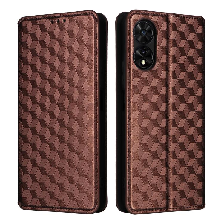 For TCL 505 Cubic Grid Texture Flip Leather Phone Case