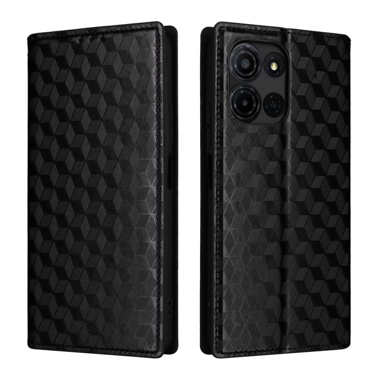 For TCL K32 5G / K33 5G Cubic Grid Texture Flip Leather Phone Case