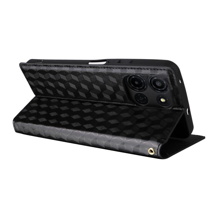 For TCL K32 5G / K33 5G Cubic Grid Texture Flip Leather Phone Case
