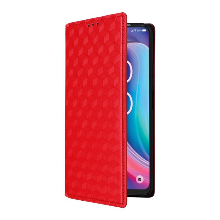 For TCL K32 5G / K33 5G Cubic Grid Texture Flip Leather Phone Case