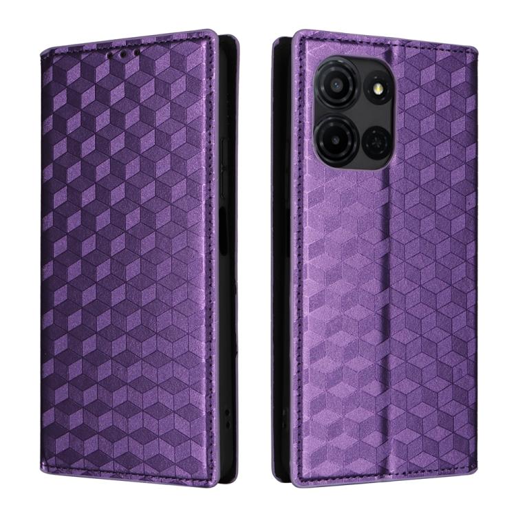 For TCL K32 5G / K33 5G Cubic Grid Texture Flip Leather Phone Case