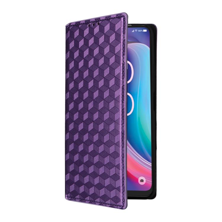 For TCL K32 5G / K33 5G Cubic Grid Texture Flip Leather Phone Case
