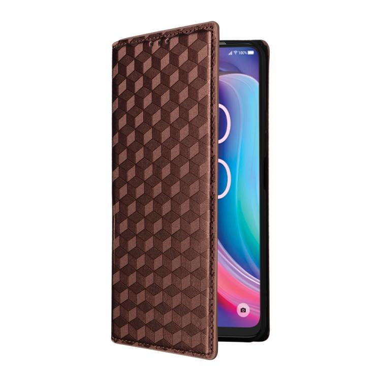 For TCL K32 5G / K33 5G Cubic Grid Texture Flip Leather Phone Case