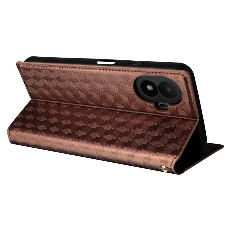 For TCL K70 SE 4G Cubic Grid Texture Flip Leather Phone Case