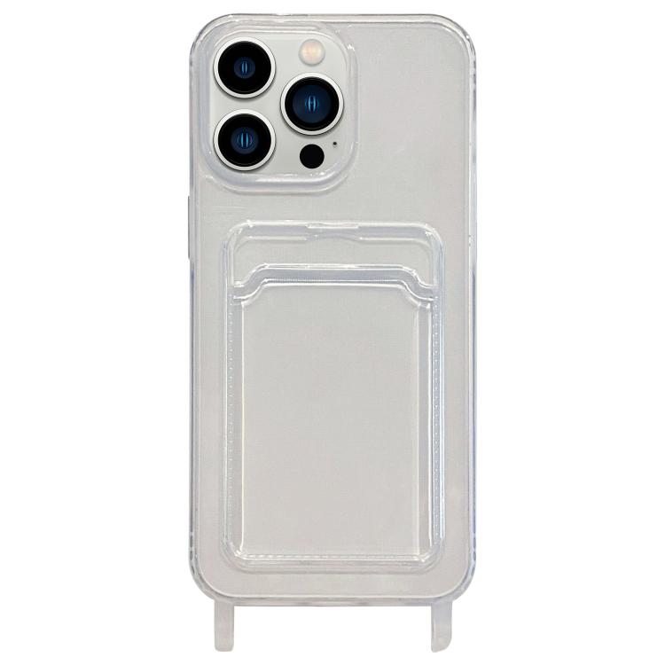 For iPhone 13 Pro Transparent Card Slot TPU Phone Case with Lanyard Hole