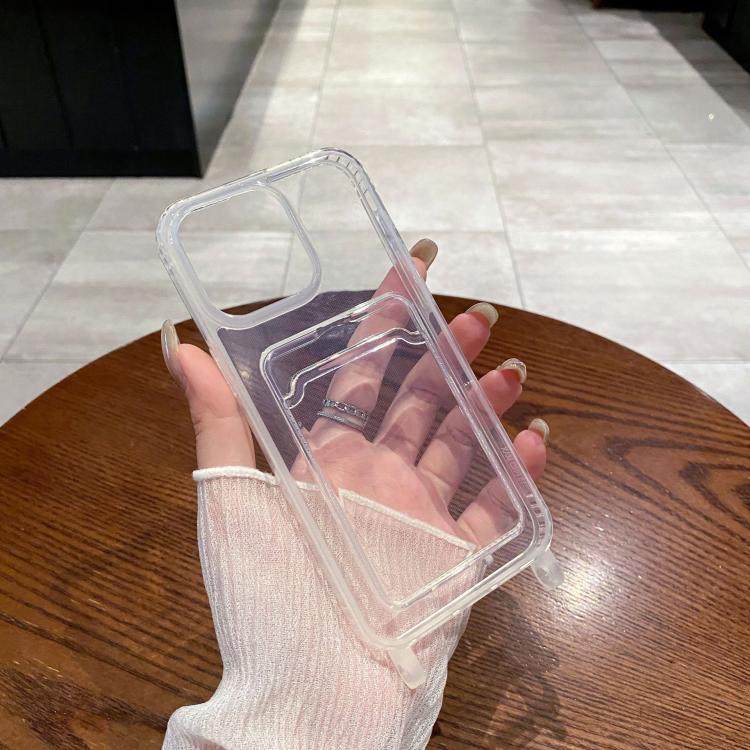 For iPhone 14 Transparent Card Slot TPU Phone Case with Lanyard Hole