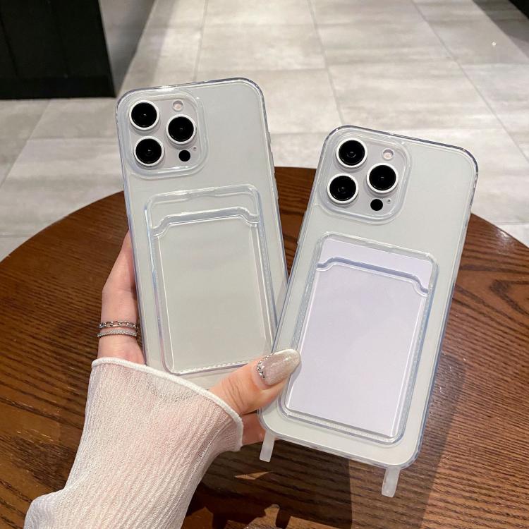 For iPhone 14 Transparent Card Slot TPU Phone Case with Lanyard Hole