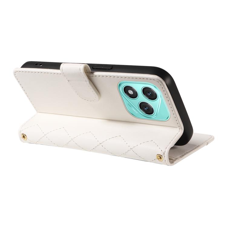 For Honor 400 Lite Global Three Card Slot Diamond Grid Leather Phone Case with Long / Short Straps