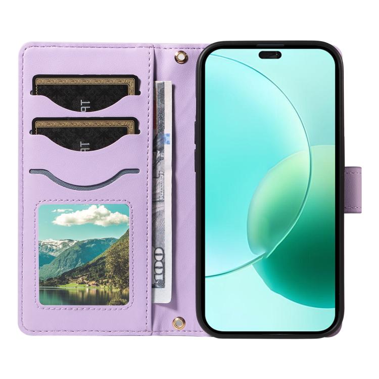 For Honor 400 Lite Global Three Card Slot Diamond Grid Leather Phone Case with Long / Short Straps