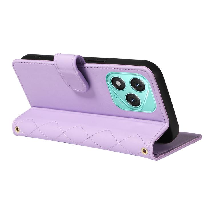 For Honor 400 Lite Global Three Card Slot Diamond Grid Leather Phone Case with Long / Short Straps