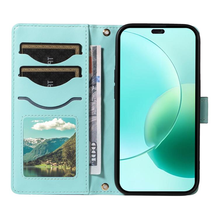 For Honor 400 Lite Global Three Card Slot Diamond Grid Leather Phone Case with Long / Short Straps