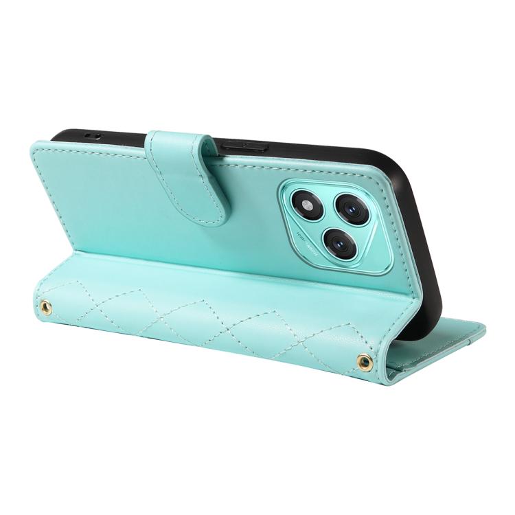 For Honor 400 Lite Global Three Card Slot Diamond Grid Leather Phone Case with Long / Short Straps
