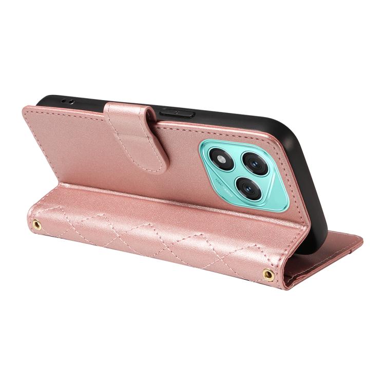 For Honor 400 Lite Global Three Card Slot Diamond Grid Leather Phone Case with Long / Short Straps