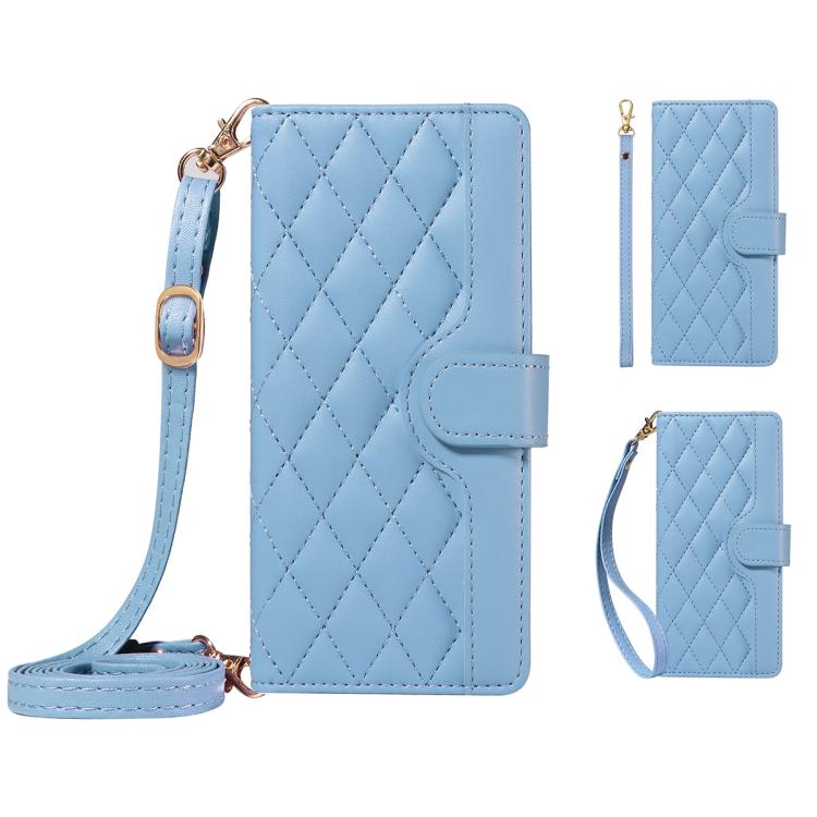 For Honor 400 Lite Global Three Card Slot Diamond Grid Leather Phone Case with Long / Short Straps