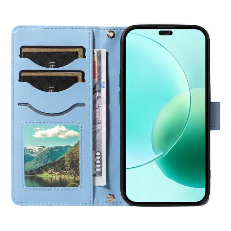 For Honor 400 Lite Global Three Card Slot Diamond Grid Leather Phone Case with Long / Short Straps