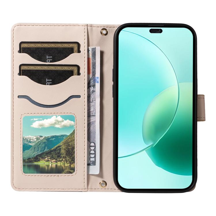 For Honor 400 Lite Global Three Card Slot Diamond Grid Leather Phone Case with Long / Short Straps