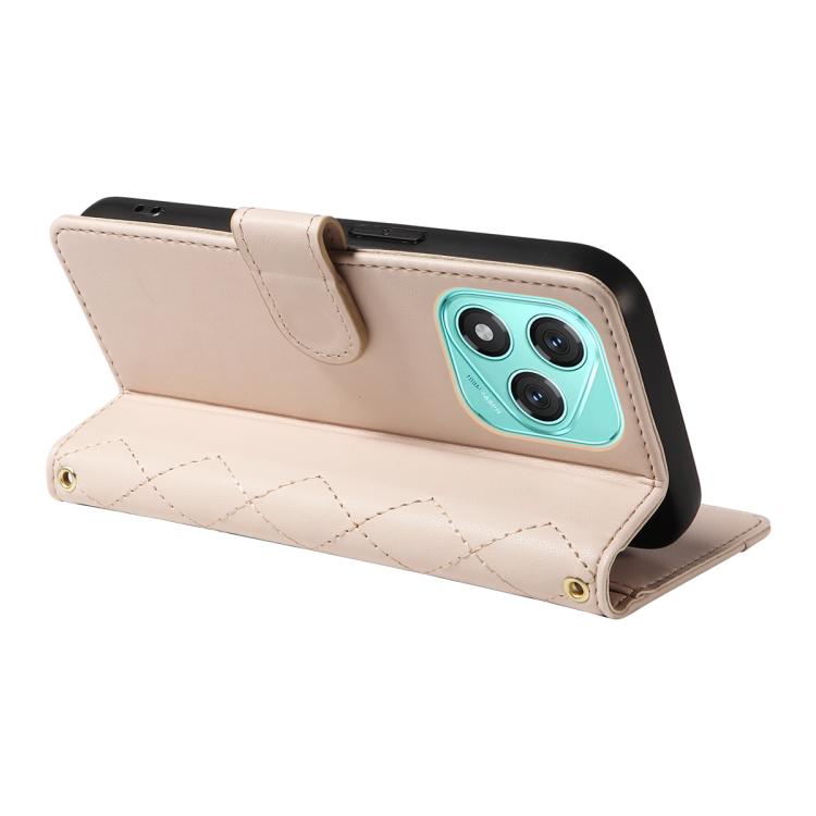 For Honor 400 Lite Global Three Card Slot Diamond Grid Leather Phone Case with Long / Short Straps