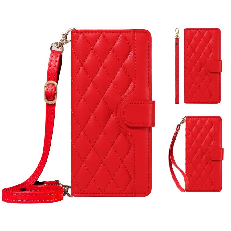 For Honor 400 Lite Global Three Card Slot Diamond Grid Leather Phone Case with Long / Short Straps