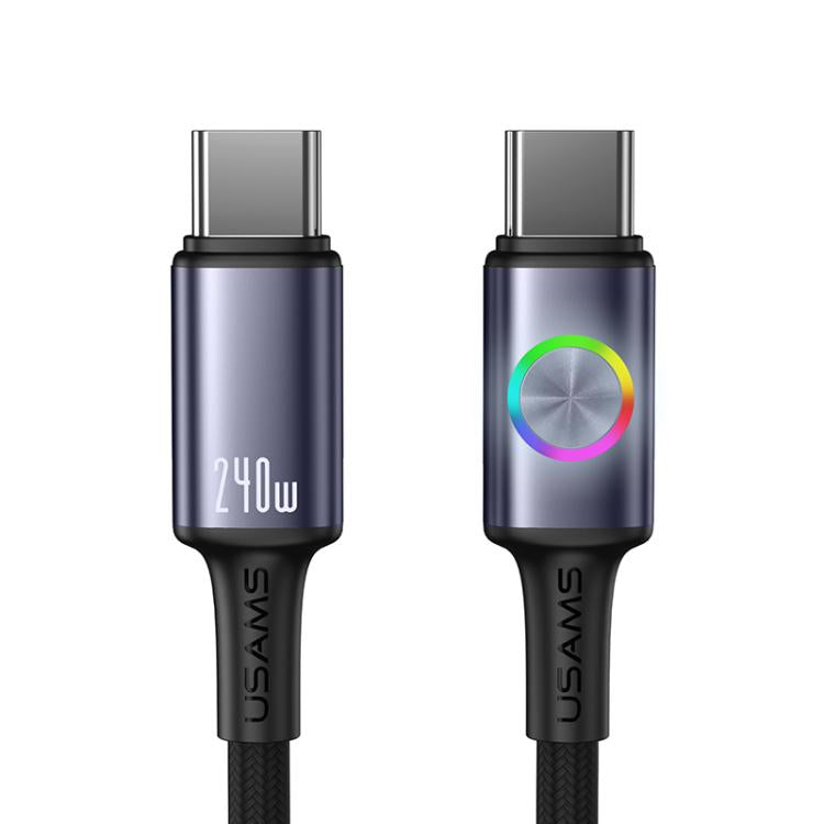 USAMS SJ751 240W Type-C to Type-C Aluminum Alloy Data Cable with Colorful Light, Length: 1.2m