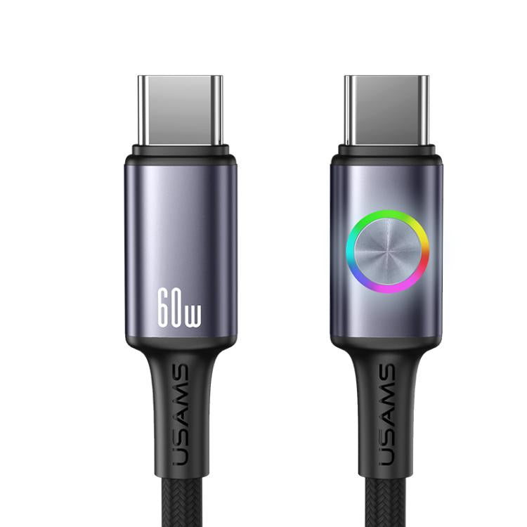 USAMS SJ752 60W Type-C to Type-C Aluminum Alloy Data Cable with Colorful Light, Length: 1.2m