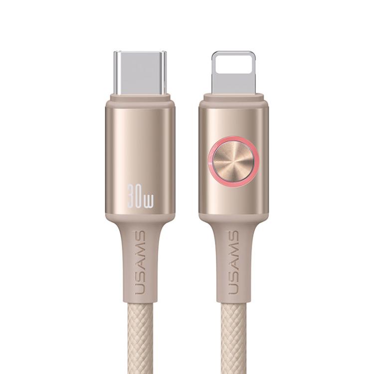 USAMS SJ753 30W Type-C to 8 Pin Aluminum Alloy Data Cable with Colorful Light, Length: 1.2m