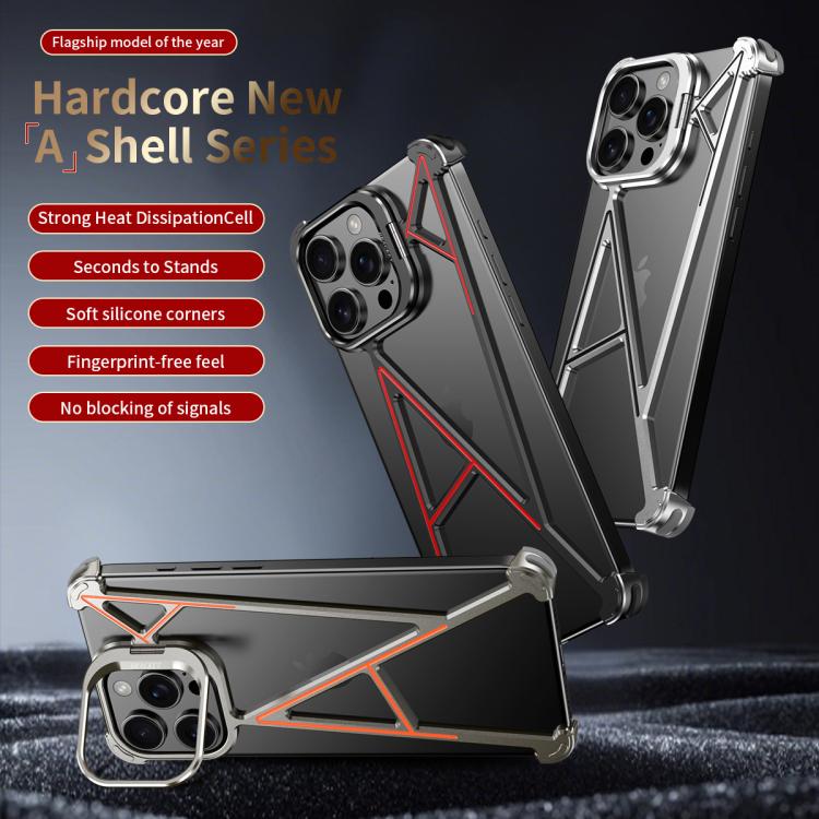 For iPhone 16 Pro Max Four Corner Shockproof Lens Bracket Hollow Metal Phone Case