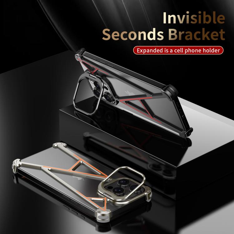 For iPhone 16 Pro Four Corner Shockproof Lens Bracket Hollow Metal Phone Case