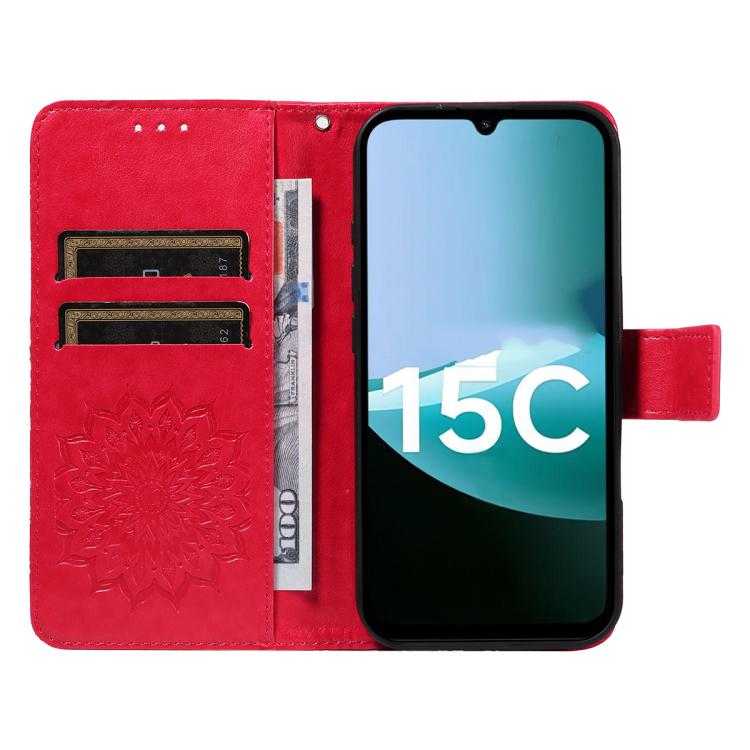 For Redmi 15C 5G / 4G Global 171mm Embossed Sunflower Pattern Flip Leather Phone Case