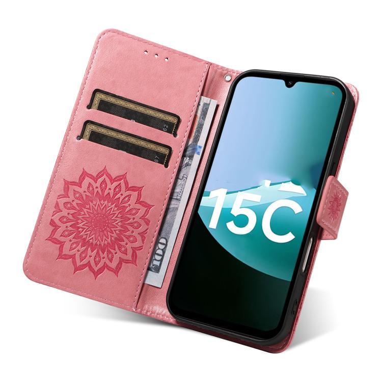 For Redmi 15C 5G / 4G Global 171mm Embossed Sunflower Pattern Flip Leather Phone Case