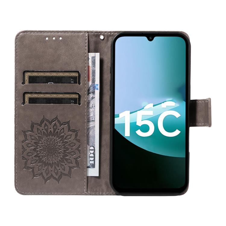 For Redmi 15C 5G/4G EU 173mm/Poco C85 5G Embossed Sunflower Pattern Flip Leather Phone Case
