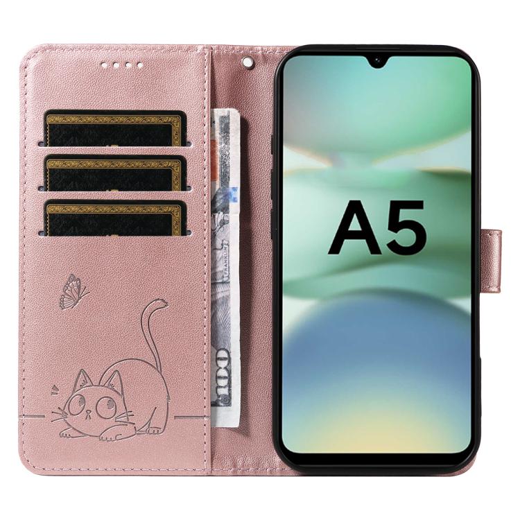 For Redmi A5 4G 173.3mm Adorable Cat Embossed Pattern Flip Leather Phone Case