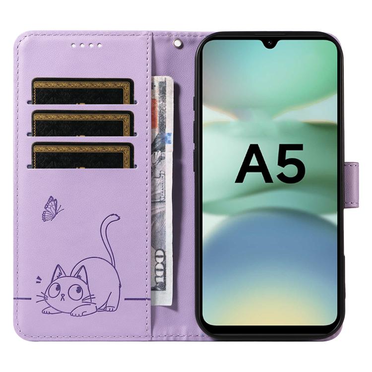 For Redmi A5 4G 173.3mm Adorable Cat Embossed Pattern Flip Leather Phone Case