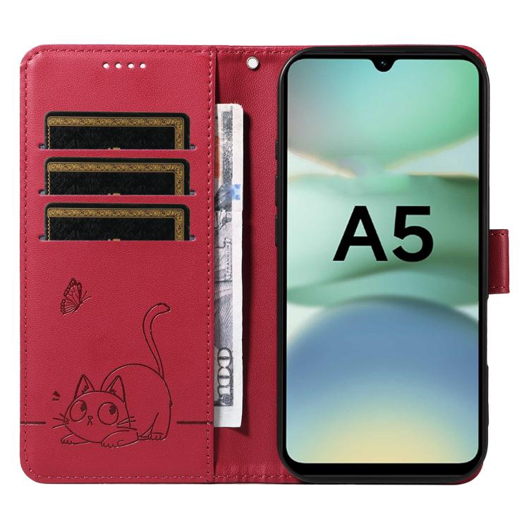 For Redmi A5 4G 173.3mm Adorable Cat Embossed Pattern Flip Leather Phone Case
