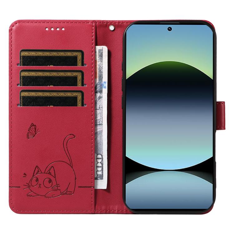 For Redmi Note 13 Pro 4G / 14S 4G Adorable Cat Embossed Pattern Flip Leather Phone Case