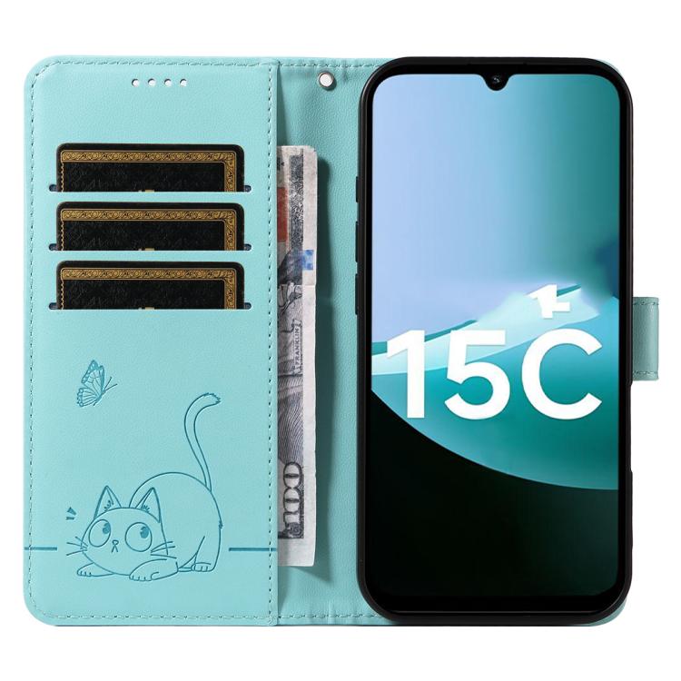 For Redmi 15C 5G / 4G Global 171mm Adorable Cat Embossed Pattern Flip Leather Phone Case