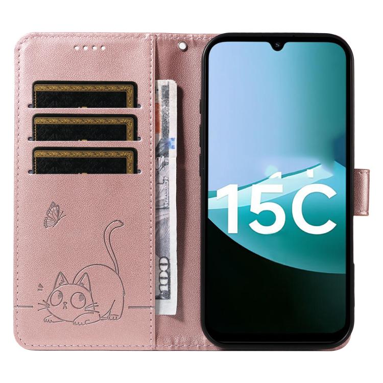 For Redmi 15C 5G / 4G Global 171mm Adorable Cat Embossed Pattern Flip Leather Phone Case