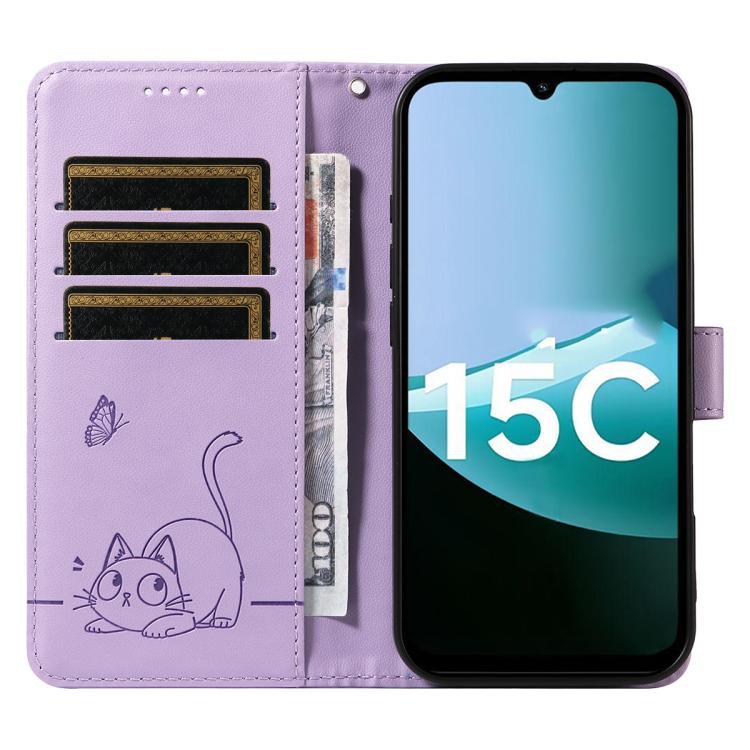 For Redmi 15C 5G / 4G Global 171mm Adorable Cat Embossed Pattern Flip Leather Phone Case