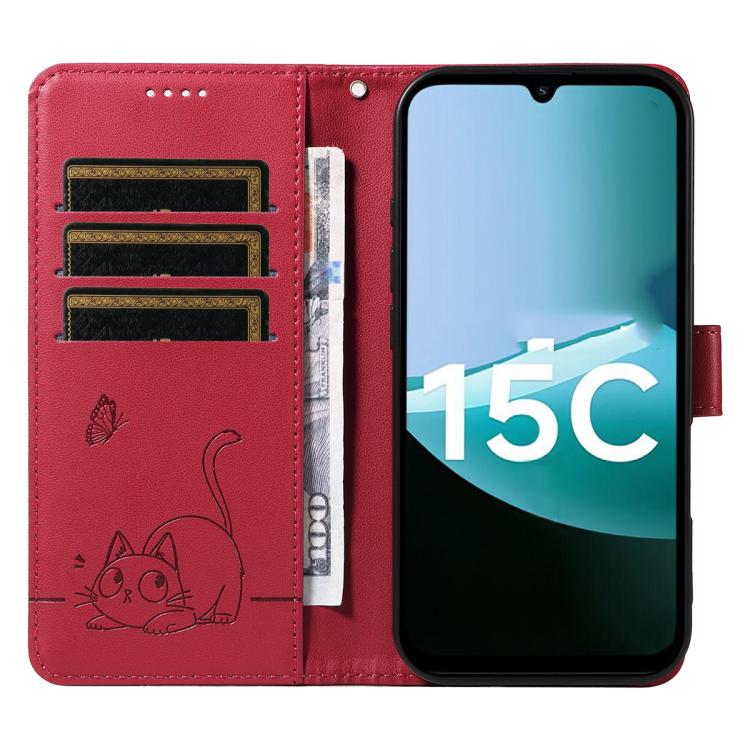 For Redmi 15C 5G / 4G Global 171mm Adorable Cat Embossed Pattern Flip Leather Phone Case