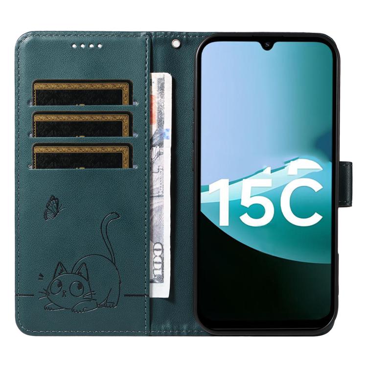 For Redmi 15C 5G / 4G Global 171mm Adorable Cat Embossed Pattern Flip Leather Phone Case