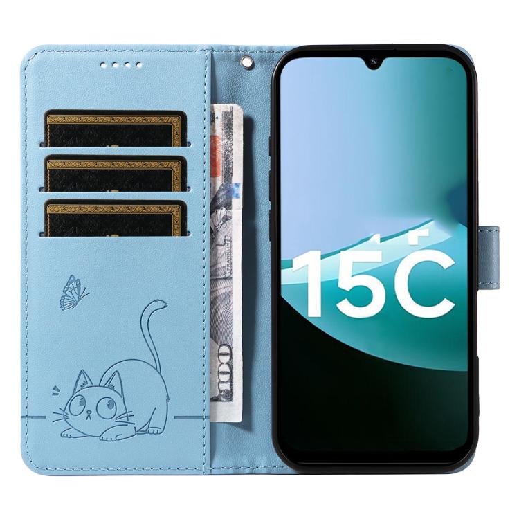 For Redmi 15C 5G / 4G Global 171mm Adorable Cat Embossed Pattern Flip Leather Phone Case