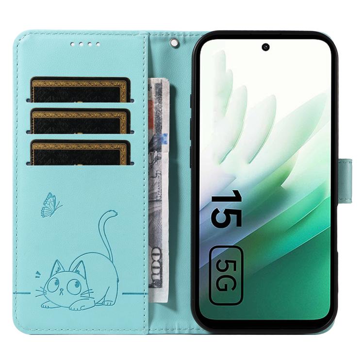 For Redmi 15 5G / 4G EU 171mm Adorable Cat Embossed Pattern Flip Leather Phone Case