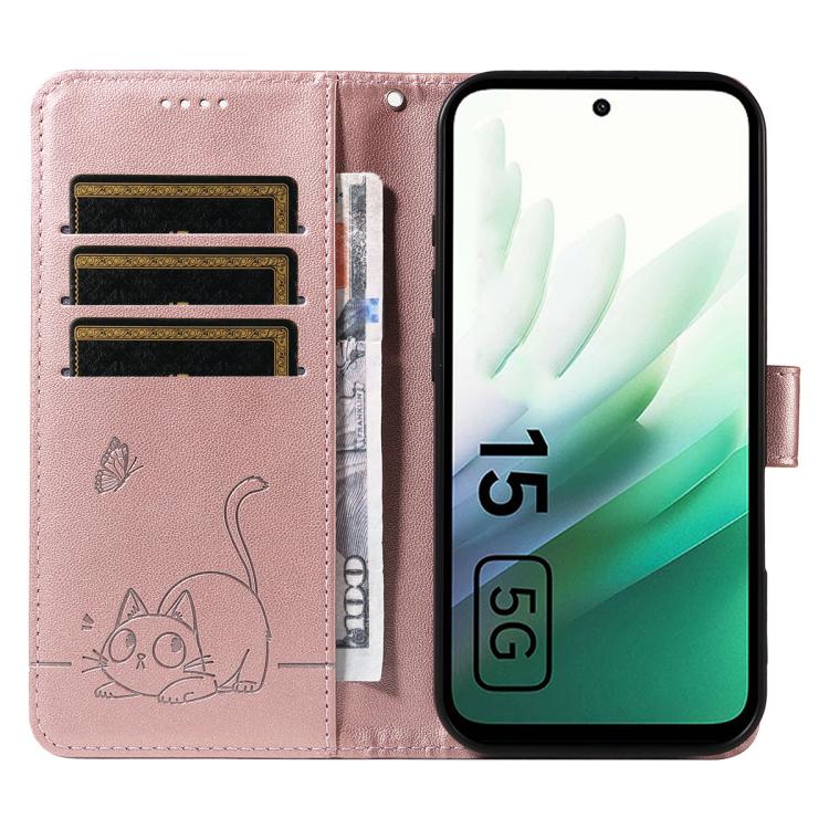 For Redmi 15 5G / 4G EU 171mm Adorable Cat Embossed Pattern Flip Leather Phone Case