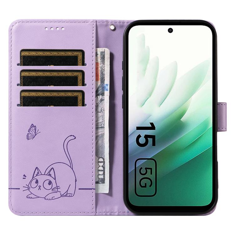 For Redmi 15 5G / 4G EU 171mm Adorable Cat Embossed Pattern Flip Leather Phone Case