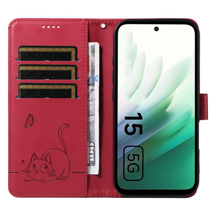 For Redmi 15 5G / 4G EU 171mm Adorable Cat Embossed Pattern Flip Leather Phone Case