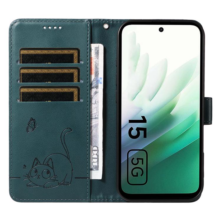For Redmi 15 5G / 4G EU 171mm Adorable Cat Embossed Pattern Flip Leather Phone Case