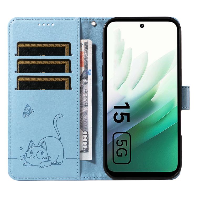 For Redmi 15 5G / 4G EU 171mm Adorable Cat Embossed Pattern Flip Leather Phone Case