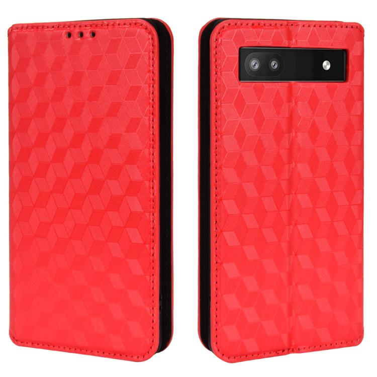 For Google Pixel 6a Cubic Grid Texture Flip Leather Phone Case