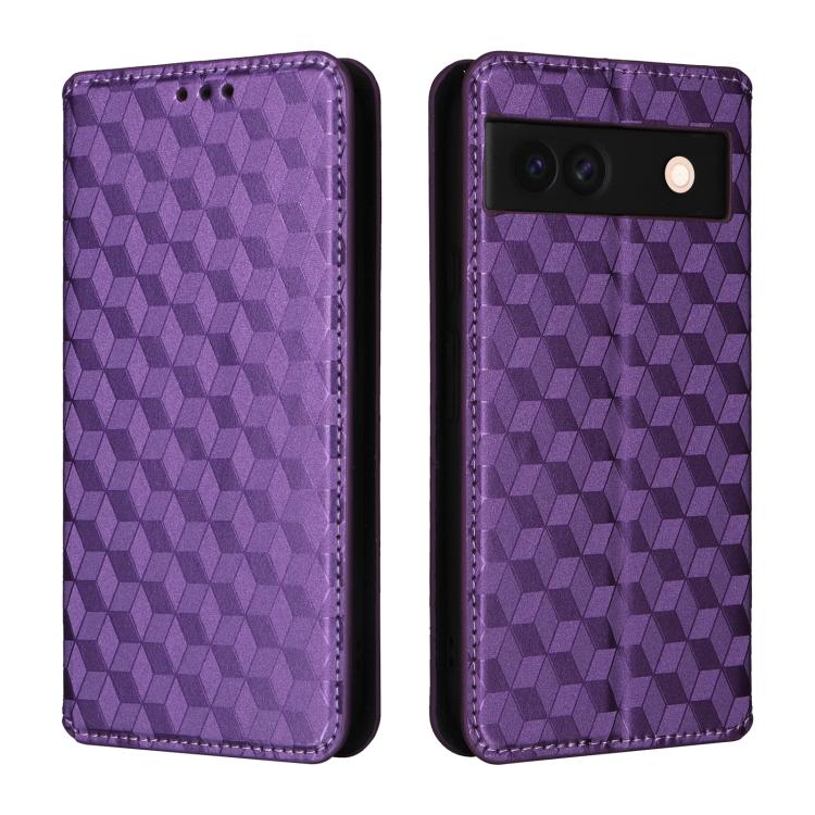 For Google Pixel 8a Cubic Grid Texture Flip Leather Phone Case